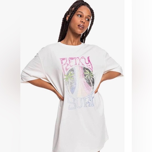 Roxy Other - Roxy Oversized Graphic Swimsuit Coverup Tee, Vintage White, Size M (NWT)